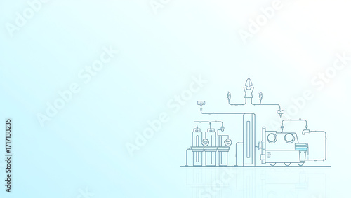 Infographic of Clean Water Supply Infrastructure: Filtration Systems, Distribution Pipes, and Community Faucet Stations with Annotations - Stock Photo Concept