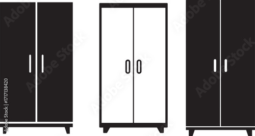 Three wardrobe furniture pieces in silhouette style