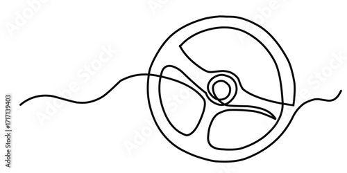 Steering wheel continuous one line drawing.