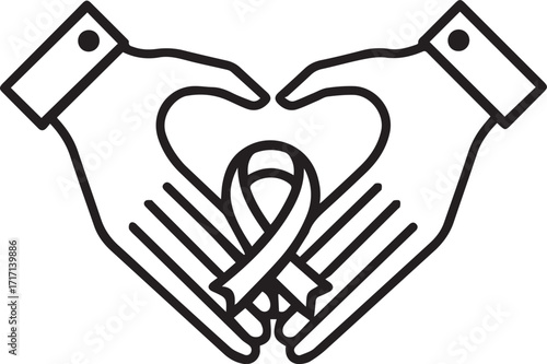 Show your support with caring hands forming a heart around an awareness ribbon, communicating hope and compassion for a worthy cause