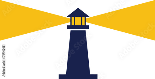 Vector art of lighthouse with light beam, a navigational aid on a transparent background