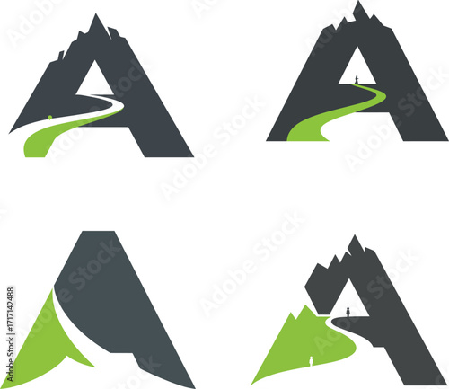 Vector art of letter a logo design concept with mountain and road on a transparent background