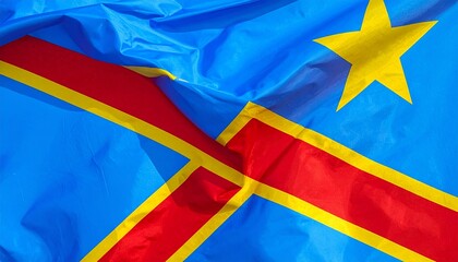 Democratic Republic of the Congo flag with sky blue field, yellow star, and diagonal red stripe bordered in yellow