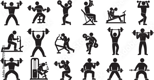 Fitness workout silhouettes set gym