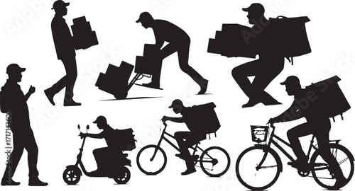 Delivery person silhouettes set