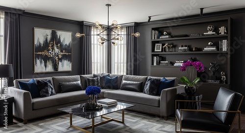 Modern Dark Gray Living Room Design.