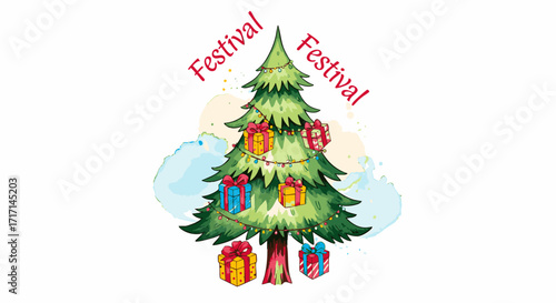 Christmas Tree Decorated with Gift Boxes and Festive Decorations, a Celebration of the Holiday Season