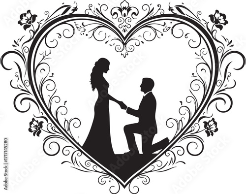 Heart silhouette wedding proposal scene