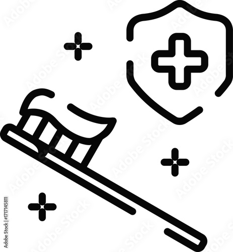 Minimalistic Rounded Modern Line Art Toothbrush toothpaste dental dentist Icon