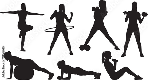 Fitness silhouette collection diverse exercise poses