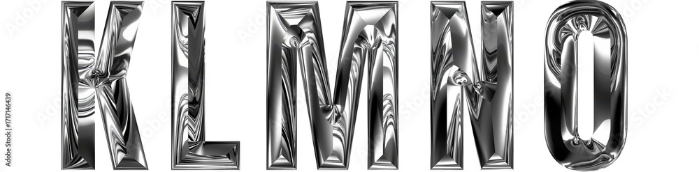 Naklejka premium Realistic black chrome metal alphabet KLMNO transparent PNG file, high resolution