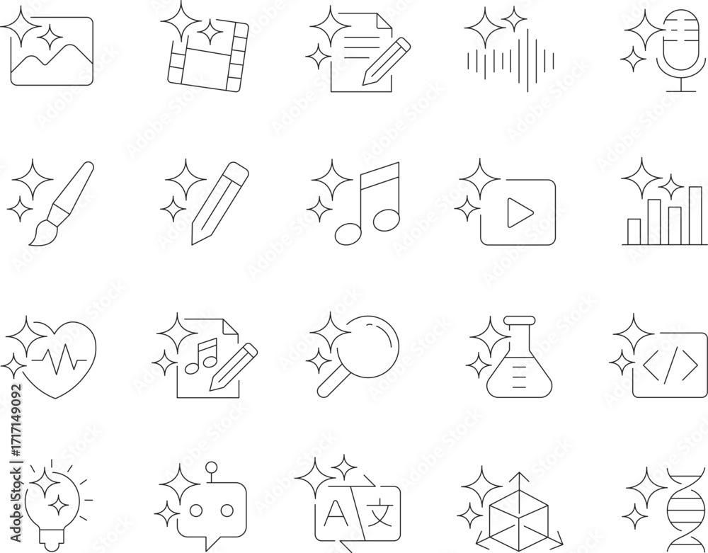 Fototapeta premium Generative ai thin line icons with editable stroke for technology and innovation