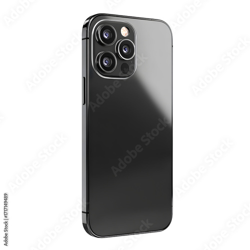 Smartphone back view with triple camera lens, transparent background 