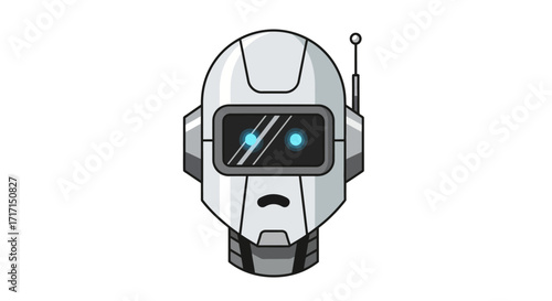 Illustration of a futuristic robot head with digital eyes and antenna design concept
