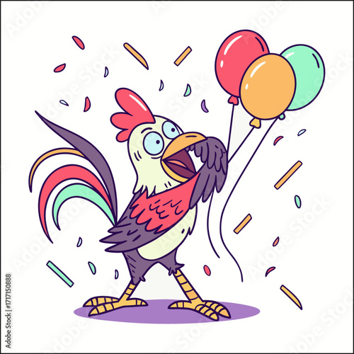 Cute Chickens Border with Floral on a Dark Background. Farm Animals Composition. Hand Drawn Vector Illustration.
