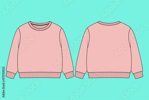 Baby Girls Crewneck Long Sleeve Sweatshirt Fashion Illustration Flat Sketch Vector Template.