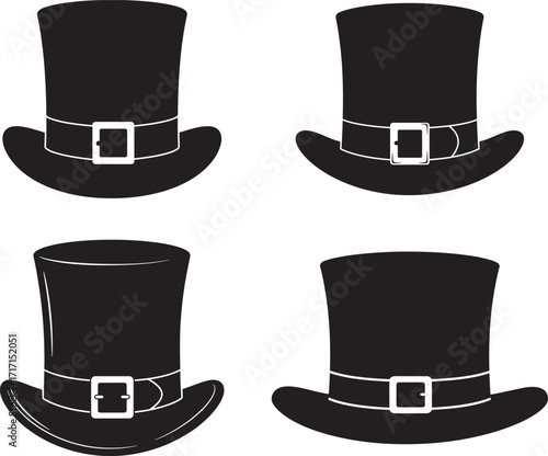Four black top hats silhouette