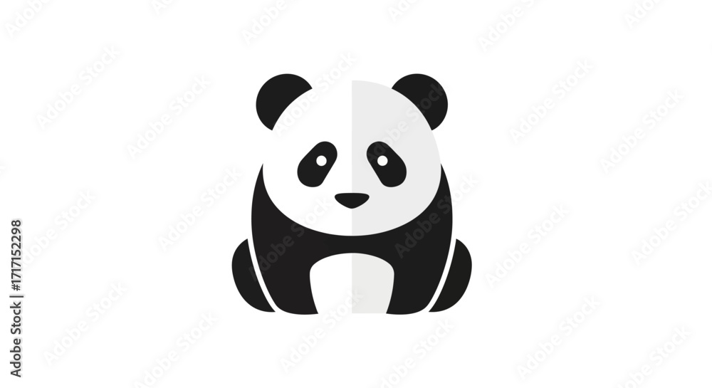 Fototapeta premium Minimalist Panda Illustration: Black and White Graphic Design for Childrens Content
