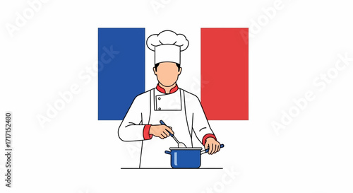 French cuisine concept with chef illustration and the flag of france background, perfect for