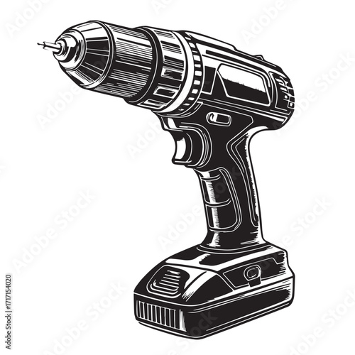 Black electric screwdriver Silhouette Vector, High Quality Illustration on White Background