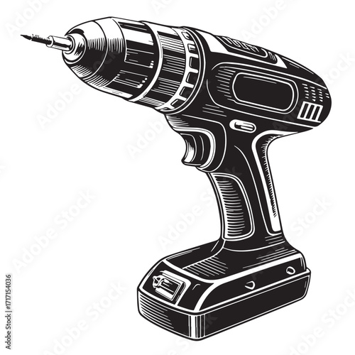 Black electric screwdriver Silhouette Vector, High Quality Illustration on White Background