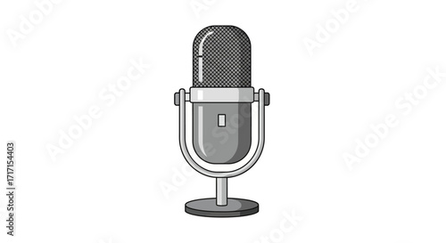 Classic vintage microphone design illustration isolated on a clean white background suitable for
