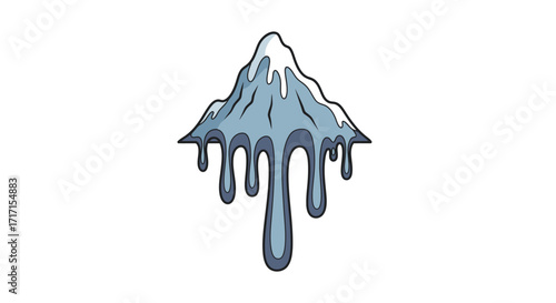 Cartoon snowy mountain peak dripping melting ice and snow illustration design
