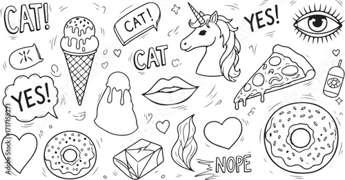 Whimsical doodle collection fun icons