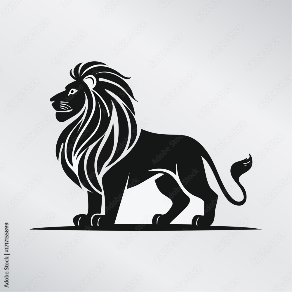 Obraz premium Majestic Lion A Minimalist Black and White Vector Illustration