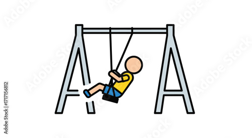 Colorful illustration of a child swinging happily on a swing set in playground joy