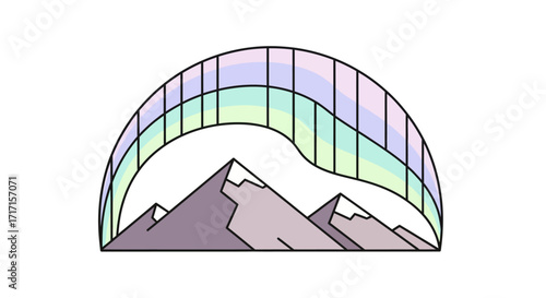 Stylized aurora borealis illustration above mountain peaks offering a natural wonder