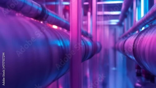 Pink And Blue Neon Lit Industrial Pipes