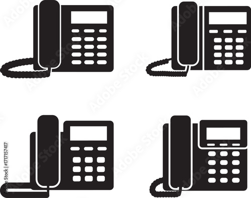 Four different icons of office desk phones silhouette