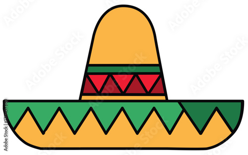 simple flat sombrero hat design in Mexican traditional colors