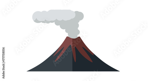 Simple vector illustration of an erupting volcano with smoke on a white background