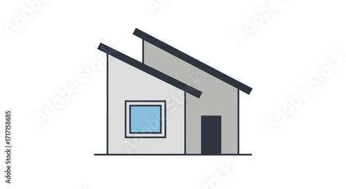 Modern Minimalist House Illustration with Geometric Roof Design and Clean Lines