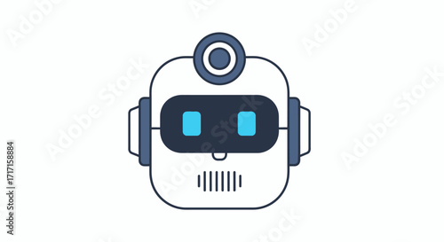 Cartoon robot head illustration on white background portraying artificial intelligence and