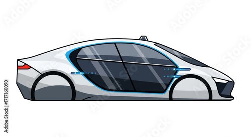 Stylized illustration of a modern futuristic autonomous vehicle design for technology