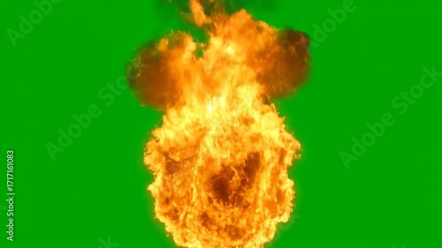 A controlled, small fireball expanding and dissipating quickly, isolated on a solid green screen video, element, sudden