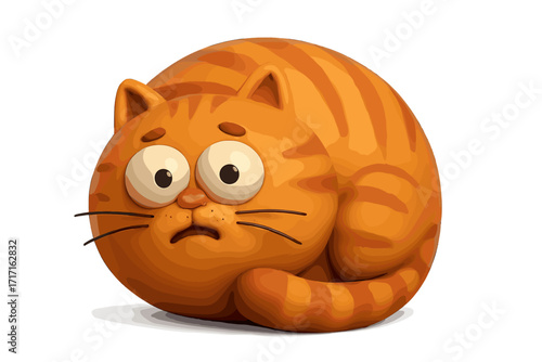 Funny 3d render of a ginger tabby cat with a scared face. Cute, fat, round cartoon character with big, worried eyes. Metaphor for anxiety, fear, stress, and being startled.