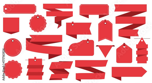 Vector Icons Set of Big set of red ribbon banners and price tag labels for promotion and sale announcements. EPS Editable