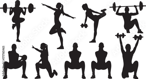 Fitness silhouette people workout poses