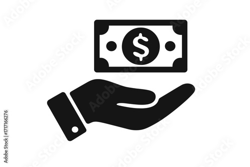 Hand receiving money vector icon. Concept of payment, cash transaction, salary, and wages. Financial symbol for banking, income, savings, investment, donation or credit.