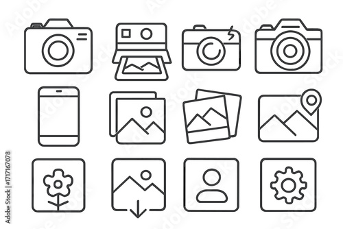 Photo line icon set modern collection for design web sites apps cards vector linear camera icons digital photography symbol collection transparent background