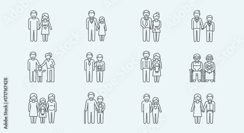 Vector Icons Set of Couple life cycle icon set showing different stages of aging. EPS Editable