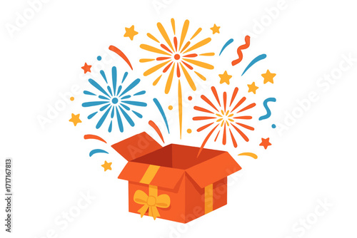 Prize box opening and exploding with fireworks and confetti. Enter to win vector illustration. Surprise gift for contest, promotion, or giveaway. Winner reward concept.