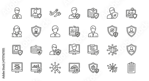 Vector Icons Set of Cyber Security and Data Protection Thin Line Icon Set. EPS Editable