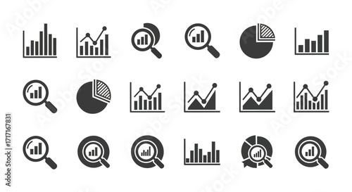 Vector Icons Set of Data analysis and business intelligence icon set with charts and graphs. EPS Editable