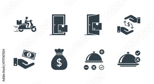 Vector Icons Set of Delivery Service and Payment Method Glyph Icon Set for Ecommerce. EPS Editable