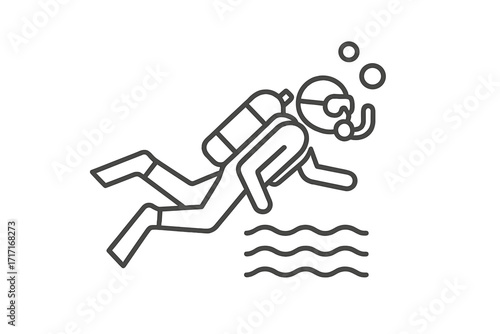 Scuba diving line icon vector. Underwater diver swim concept. Sea explore, ocean activity, snorkel and marine tourism symbol. Editable stroke thin line illustration.